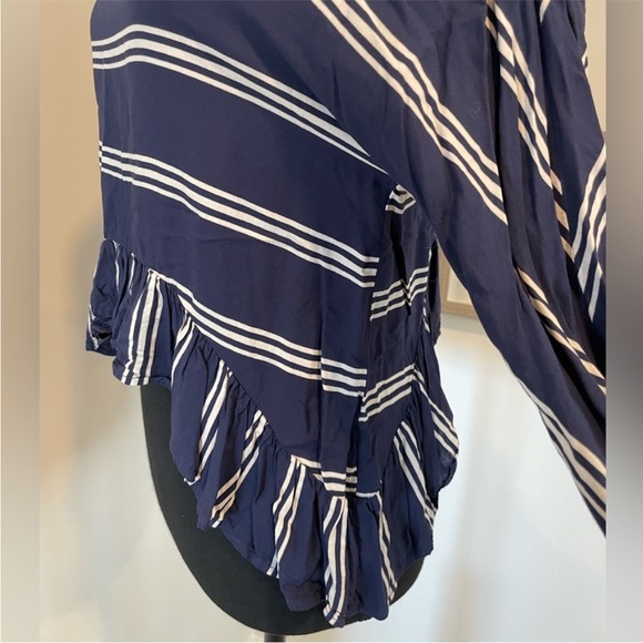 Zara Nautical Striped Ruffled Hem Blouse EUC - Picture 3 of 9